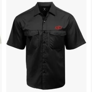 Oklahoma State Cowboys OSU Fishing Button Down Shirt Black Large Short Sleeve